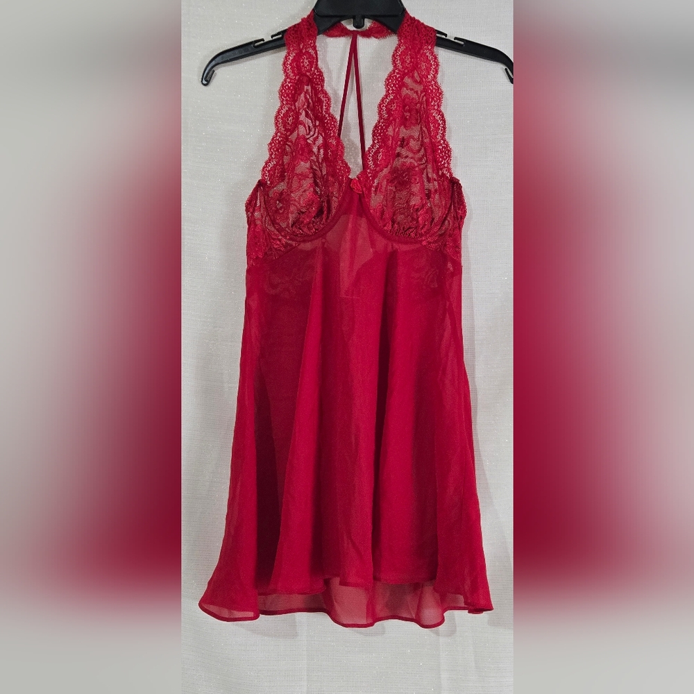 Enchanting Red Lace Halter Babydoll